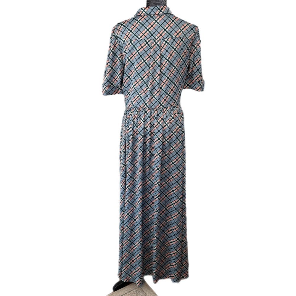 Gal Meets Glam Collection Colette Blue Plaid Button-Down Maxi Dress Size 12 - Picture 3 of 16